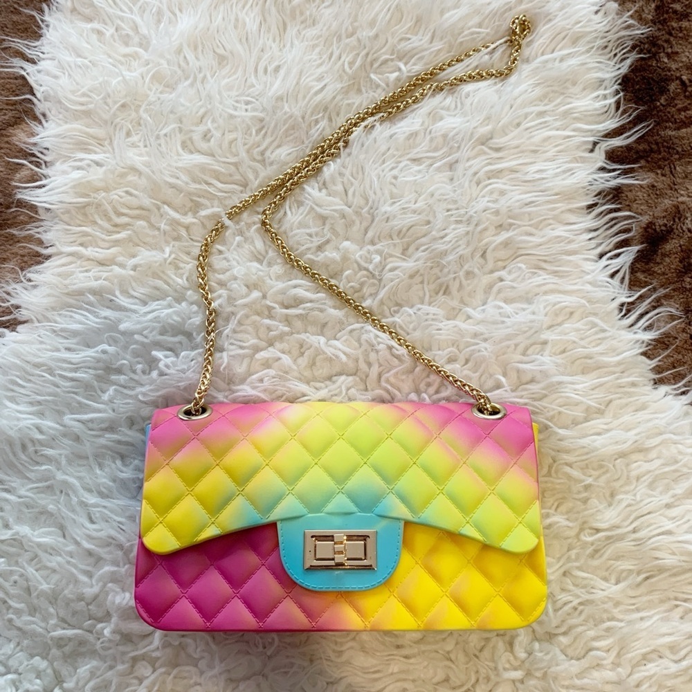 New Rainbow ๐ Quilted Jelly Purse Chain Handbag - Picture 2 of 6